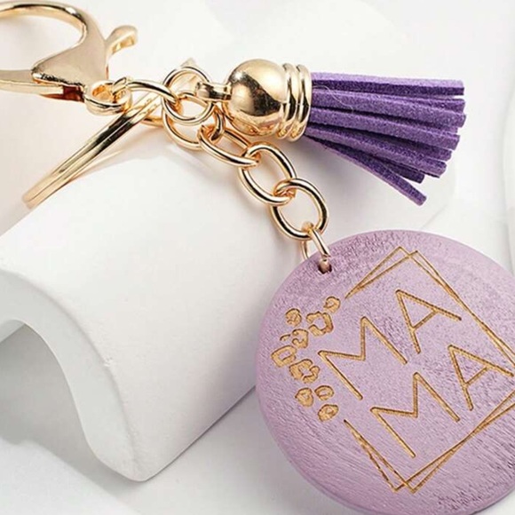 NEW| Mama Engraver Purple Tassel Wood Keychain - Picture 2 of 3
